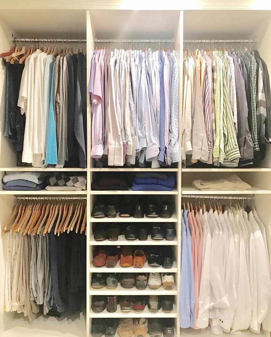 A master closet organized by Porter New Orleans in Mandeville