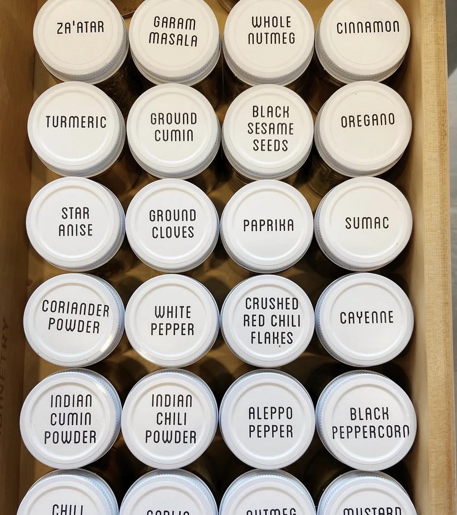 Spices decanted into labeled jars by Porter New Orleans